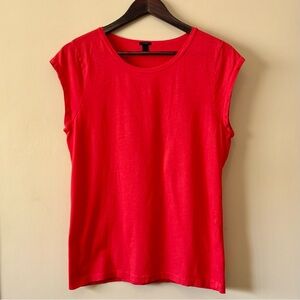 J.Crew| Cute Cotton Red Capped Sleeve Muscle Tee with Crew Neckline Sz L